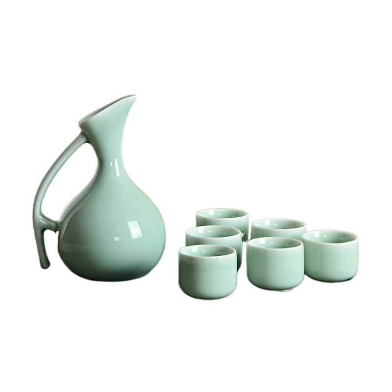 Chinese Style Ceramics Wine Set 1 Pot 6 Cups Longquan Celadon Wine Set Wine Set Decanter Bar Sets