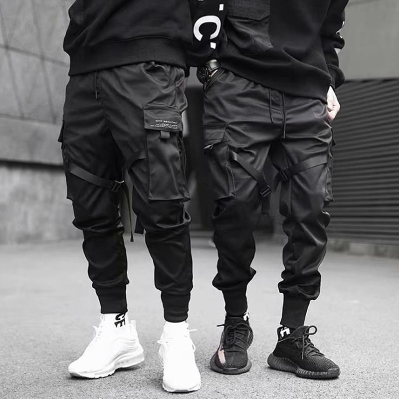 Hip Hop Boy Multi-pocket Elastic Waist Harem Pant Men Streetwear Punk Casual Trousers Jogger Male Dancing Black Pant