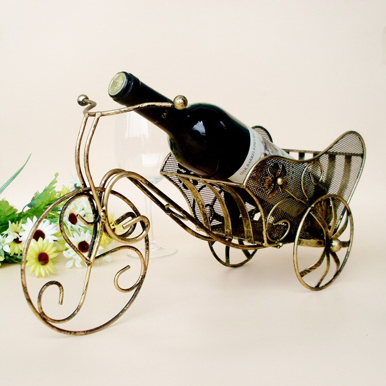 Retro smeedijzeren wijnrek, europees, driewielig, drijvende wijnrek, fietsrek, desktop opbergrek, thuisbar accessoires