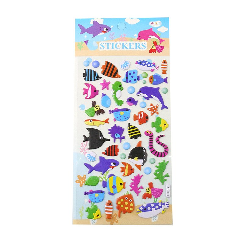 4 vellen/set stickers met zeedieren, cartoonvissen, schattige stickers met 3d bubbels, plakboek voor jongens- en meisjeskamerdecoratie