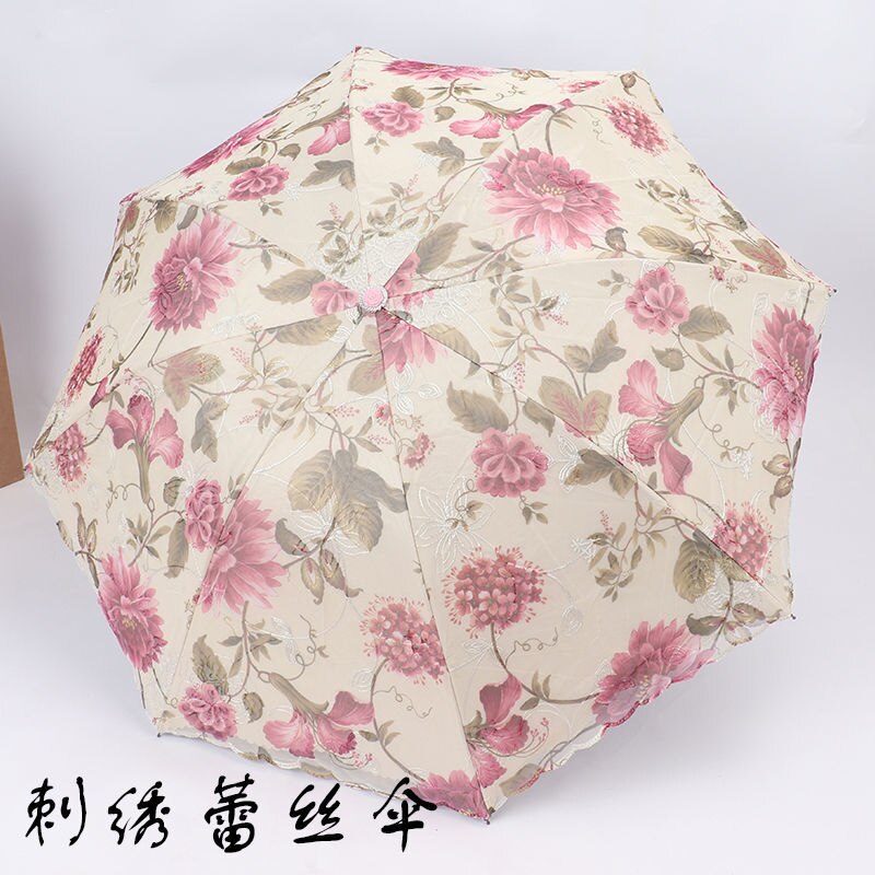 Handtas Borduren Kant Kleur Lijm Zwarte Lijm Afdrukken Double Layer Paraplu Zon En Regen Dual Purpose Zon Bescherming