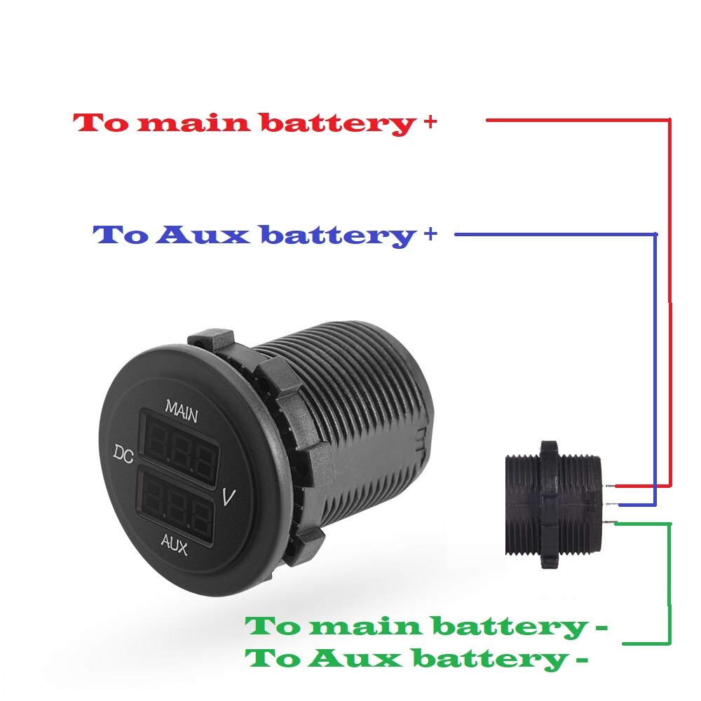 Dc 12v-24v vanntett dobbelt blå led voltmeter hovedbatteri monitor spenningsmåler for rv marinetruck suv bil campingvogn