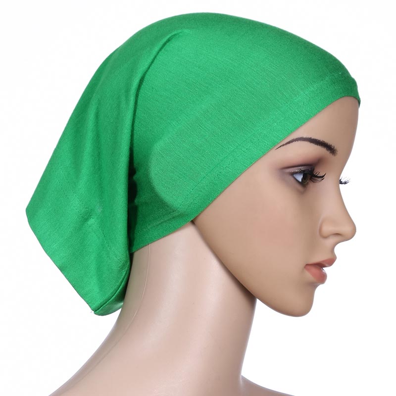 Mode Zijden Moslim Hijab Innerlijke Hijaabs Moslim Hijab Sjaal Arabische Tulband Effen Kleur Tulbanden Voor Vrouwen Hoofddoek Hoofd Sjaals: Green