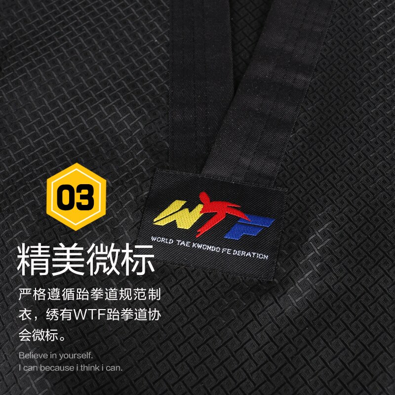 Gingpai Zwart Volwassen Universele Kid Kitaekwondo Karate Uniform Training Prestaties Dobok Tkd Kleding Jas Taekwondo Riem Pak Set