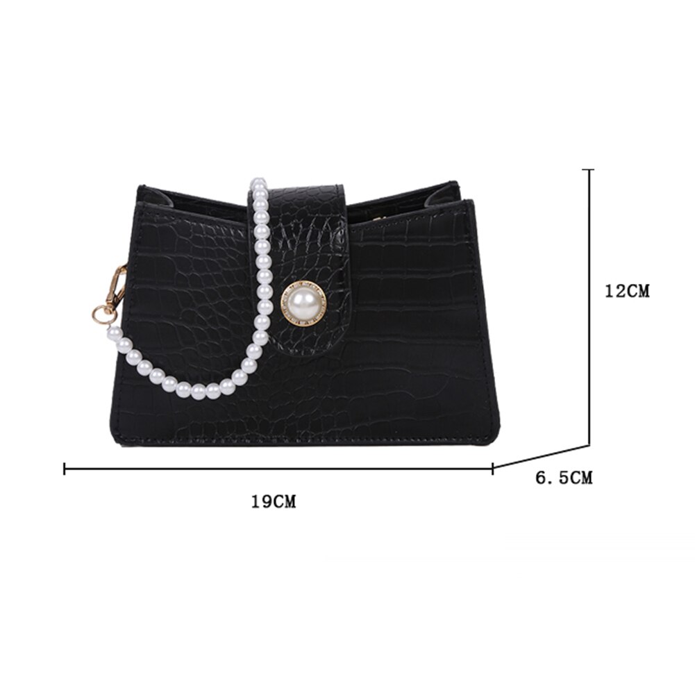 Jugend Damen Einfache Vielseitige Tasche Frauen Einfarbig Handtaschen Dame PU Leder Perle Kette Kleine Schulter Totes Tasche