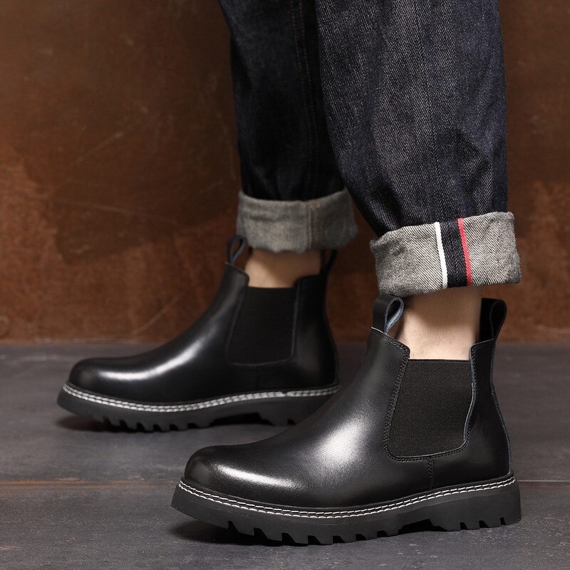 ERRFC hommes noir bottes créateur de mi-mollet Chelsea bottes pour homme sans lacet outillage chaussures grande taille 38-48 Zaopatos