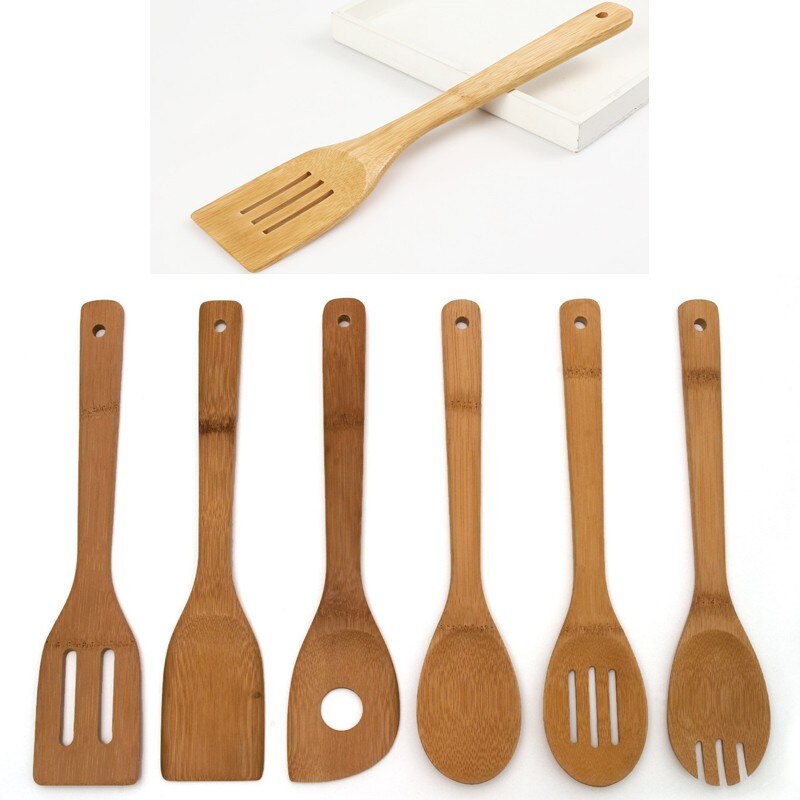 6 stuks/set bamboe lepels houten lepel bamboe keuken kookgereedschap soep theelepel spatel lepels set goed