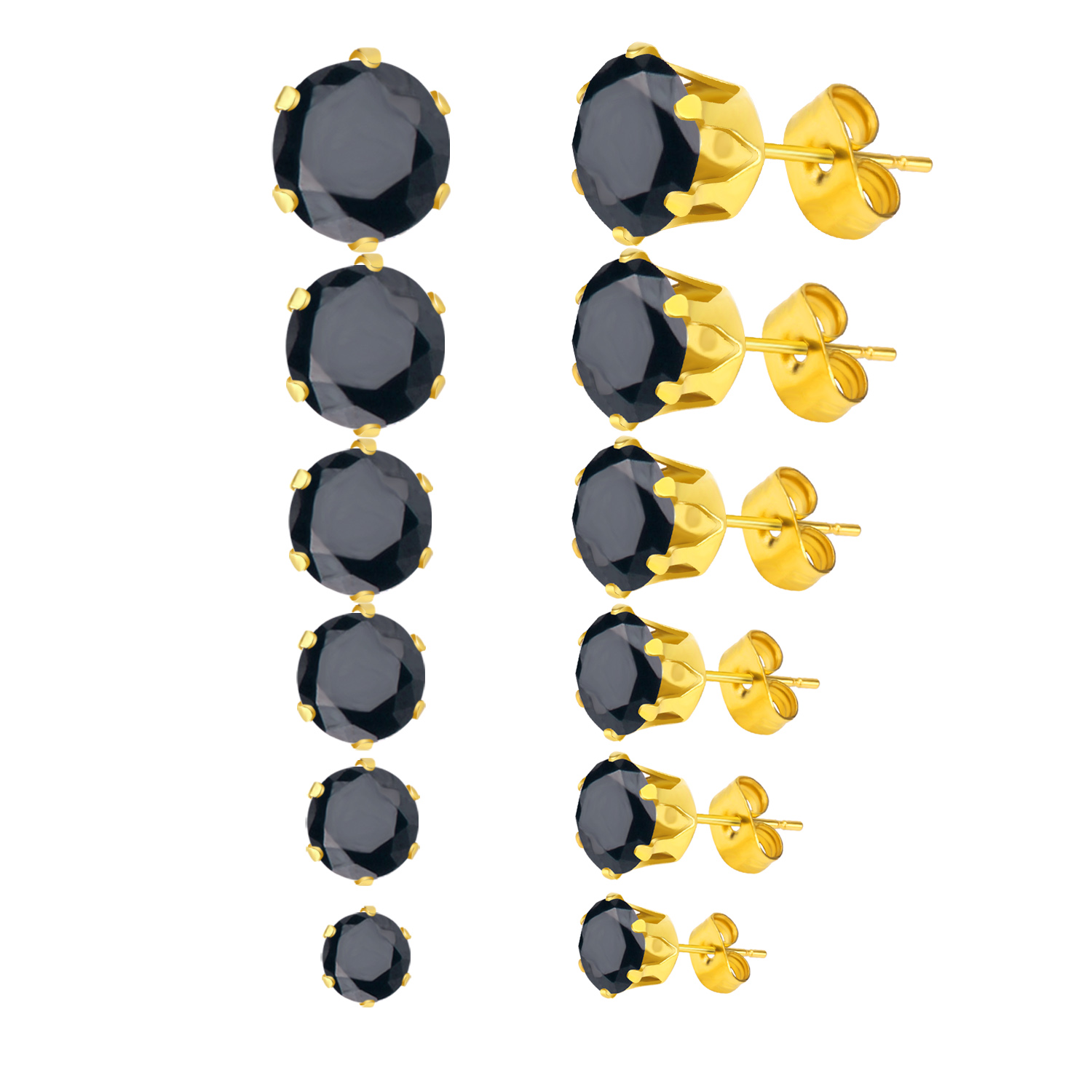 LUXUSTEEL 6 Paare/einstellen CZ Ohrstecker Edelstahl rund weiß Zirkonia hypoallergen 6 Krallen Ohrring trendiger Schmuck: Nachgemachter Rhodium überzogen
