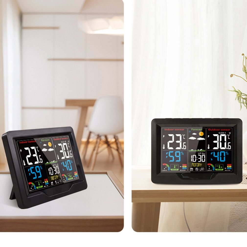 Digital weather clock Weather Station Wireless Touch Screen Wall Clock Indoor Outdoor Moisture Temperature Meter 3383C