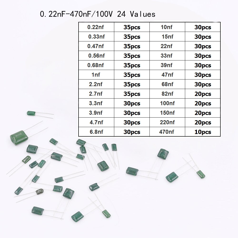 Kondensatoren einstellen Kunststoff fallen 700 stücke 24 Werte Mylar Polyester Film Kondensator Sortiment Bausatz 0.22NF zu 470NF/ 100V