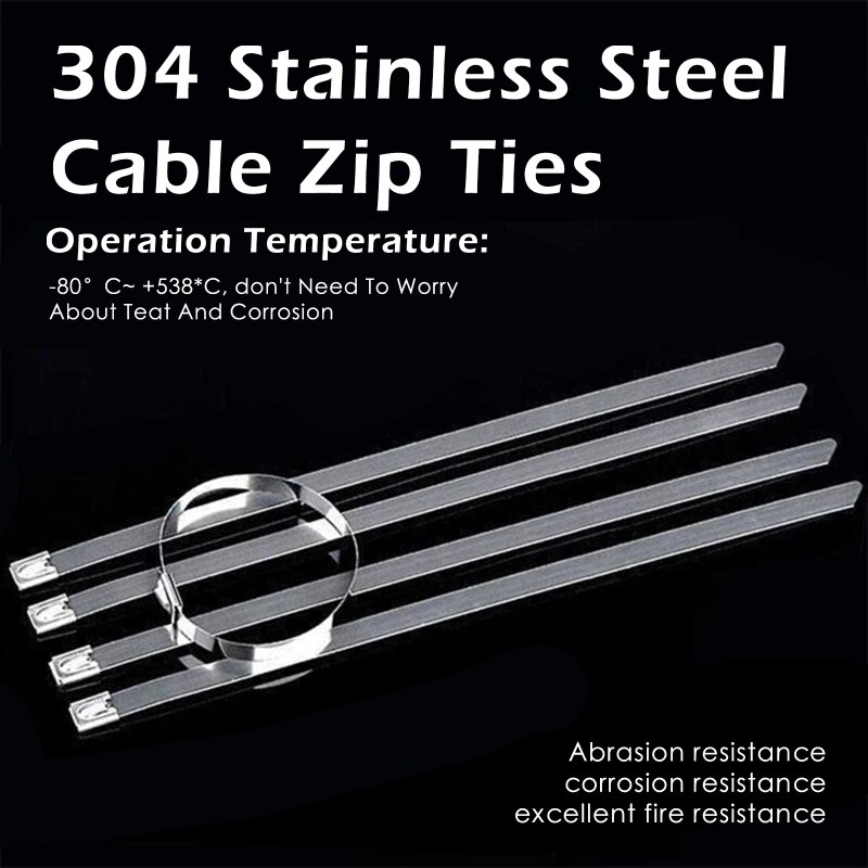 100PCS Multi-Purpose Locking Cable Metal Zip Ties Stainless Steel Cable Twist Ties Locking Metal Zip-Exhaust Wrap Coated Cable