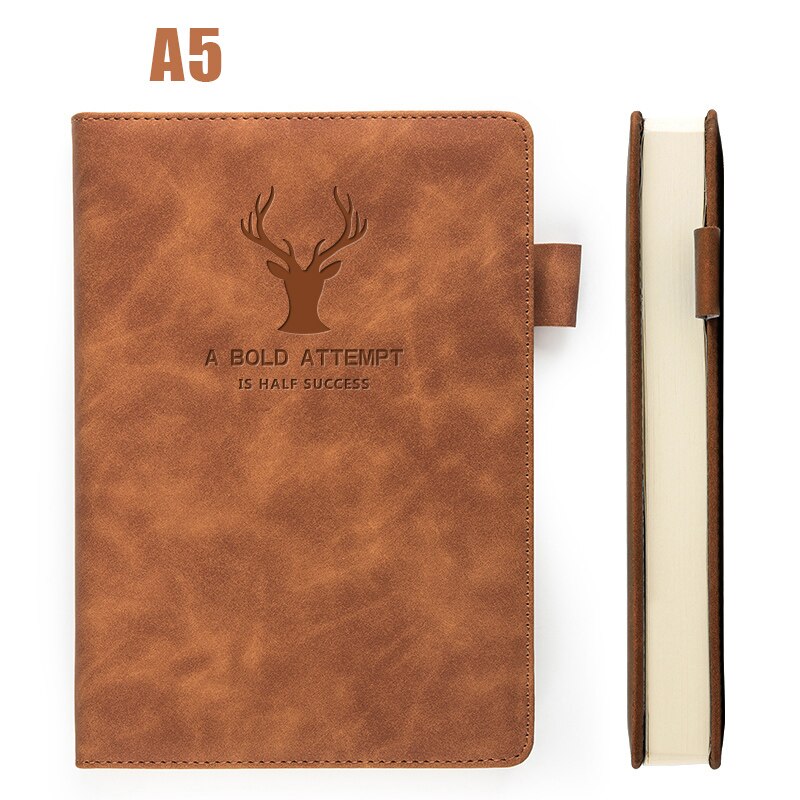 360 Pages Super Thick Wax Sense Leather A5 Notebook Business Office Daily Work Notebook NotebookS Free Portrayal Company Logo: brown（With deer head）