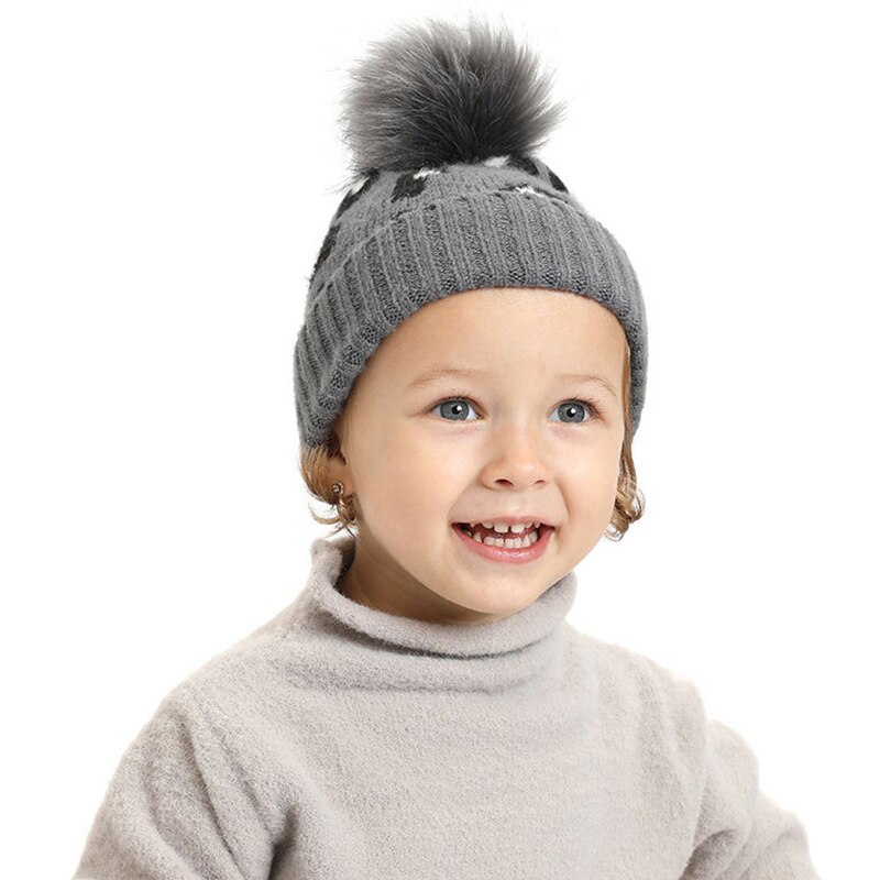 Pompom baby hatt leopard tryckt barn flicka pojke höst vinter mössa mössa mjuk stickad varma barn småbarn mössor keps