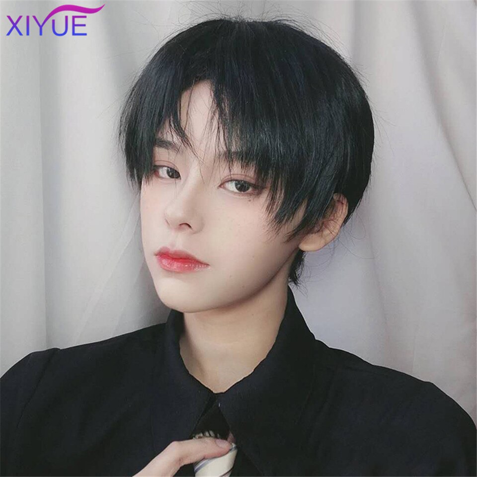 Kort syntetisk parykk for menn pustende brun menn gutt kort rett cosplay menn fest svart varmebestandig syntetisk hår parykk: T1b/4/30