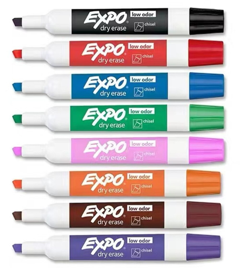 Expo low-odor chisel point dry erase marker set, for whiteboards, glass and most non-porous surfaces, 4 color markers,