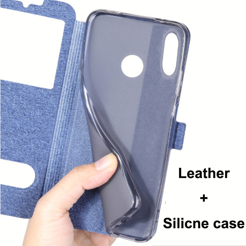 Per Huawei P Smart più 2019 caso di vibrazione del cuoio + TPU shell finestra aperta coperchio della batteria del telefono PSmartplus 2019 posteriore coperchio della custodia per armi