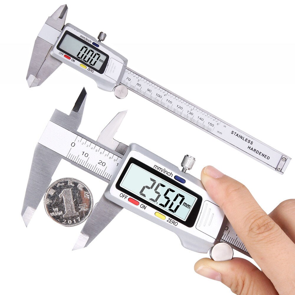 Oauee 150mm Vernier Calipers Measuring Tool Stainless Steel Digital Caliper 6 inch Measuring Instrument: Silver