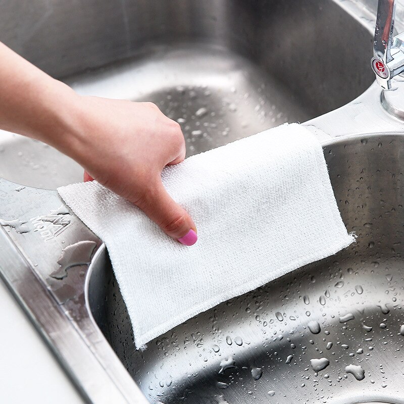 Kitchen Anti-grease Dishcloth Wiping Rag Bamboo Fiber Towel Cleaning Cloth Household Washing Disrag Kitchen Cleaning Towel Wiper: WHITE