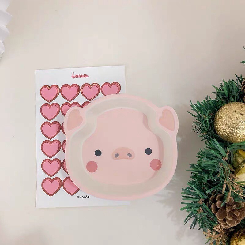 Cute pig estilo plato de la cena de fibra de bambú vajilla de los niños conjunto de la placa de la forma del cerdo placa de la historieta del bebé anti-caída bowl