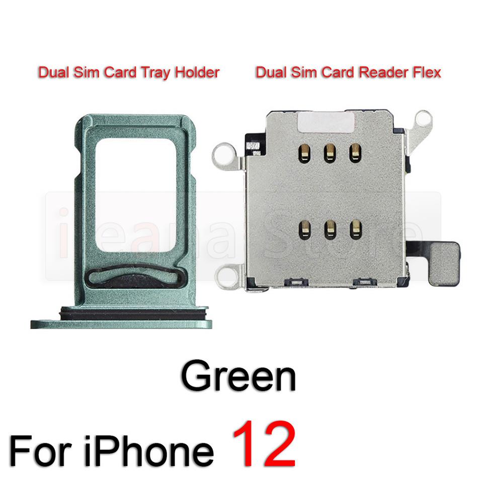 Original Dual Sim Card Reader Flex Cable For iPhone 12 Pro Max Sim Card Tray Slot Holder Adapter Socket Connector Replacement: For iPhone 12 Green