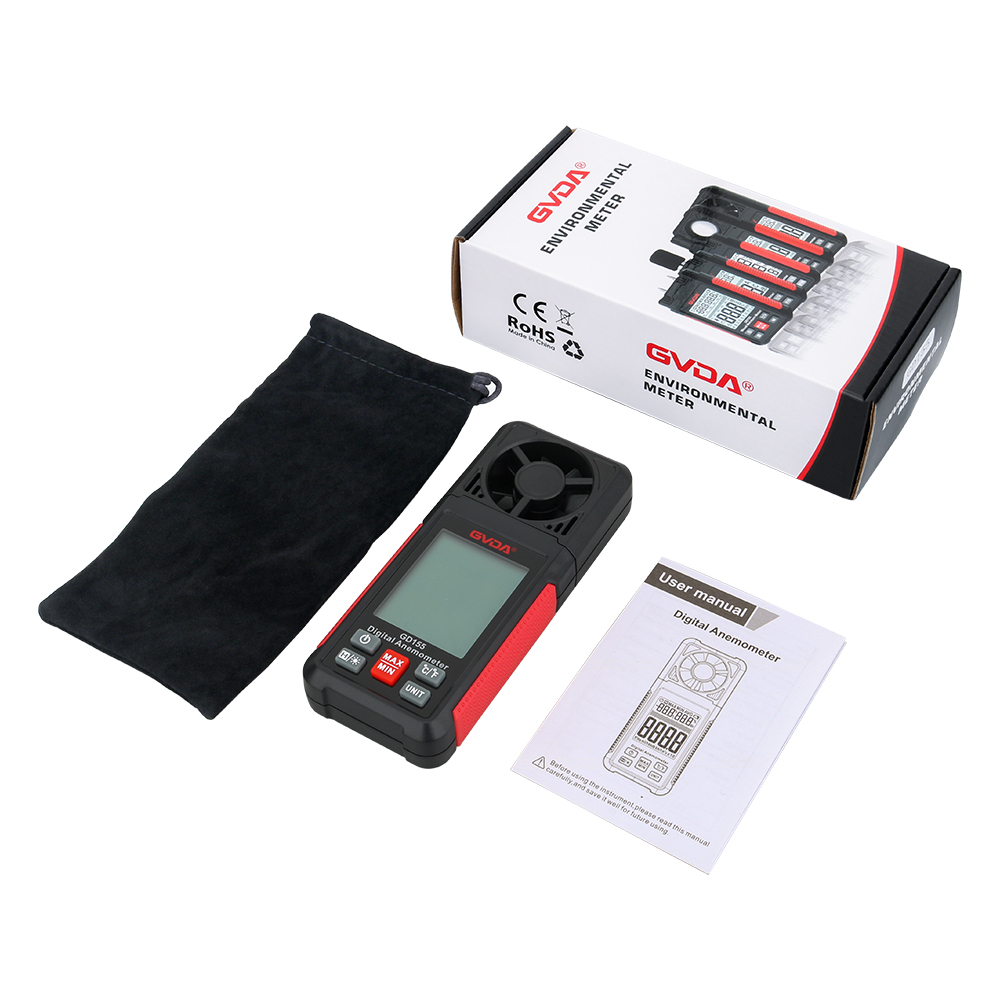 Gvda Digitale Anemometer Draagbare Windsnelheidsmeter Luchtsnelheidsmeter Windmeter Lcd Backlight Display Temperatuur Vochtigheidsmeter