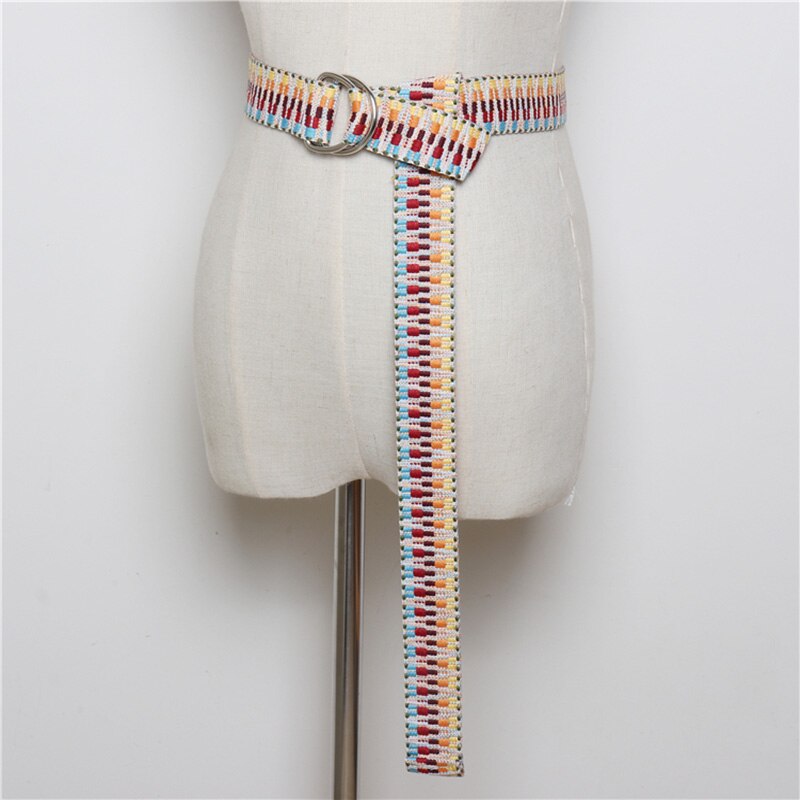 Lærred afslappet bælter til kvinder retro 130cm lang rem boho stil vævning d form spænde kvindelige harajuku linning jeans bukser