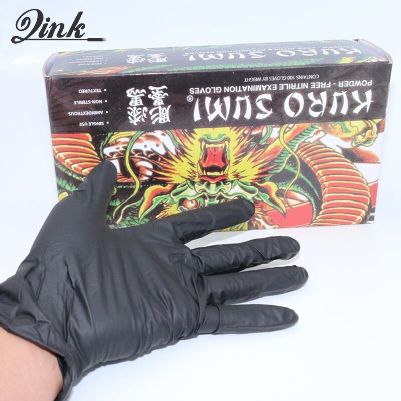 Qink wegwerp tatoeage handschoenen zwart latex nitril zacht voor tatoeage accessoires maat s/m/l 100 stuks