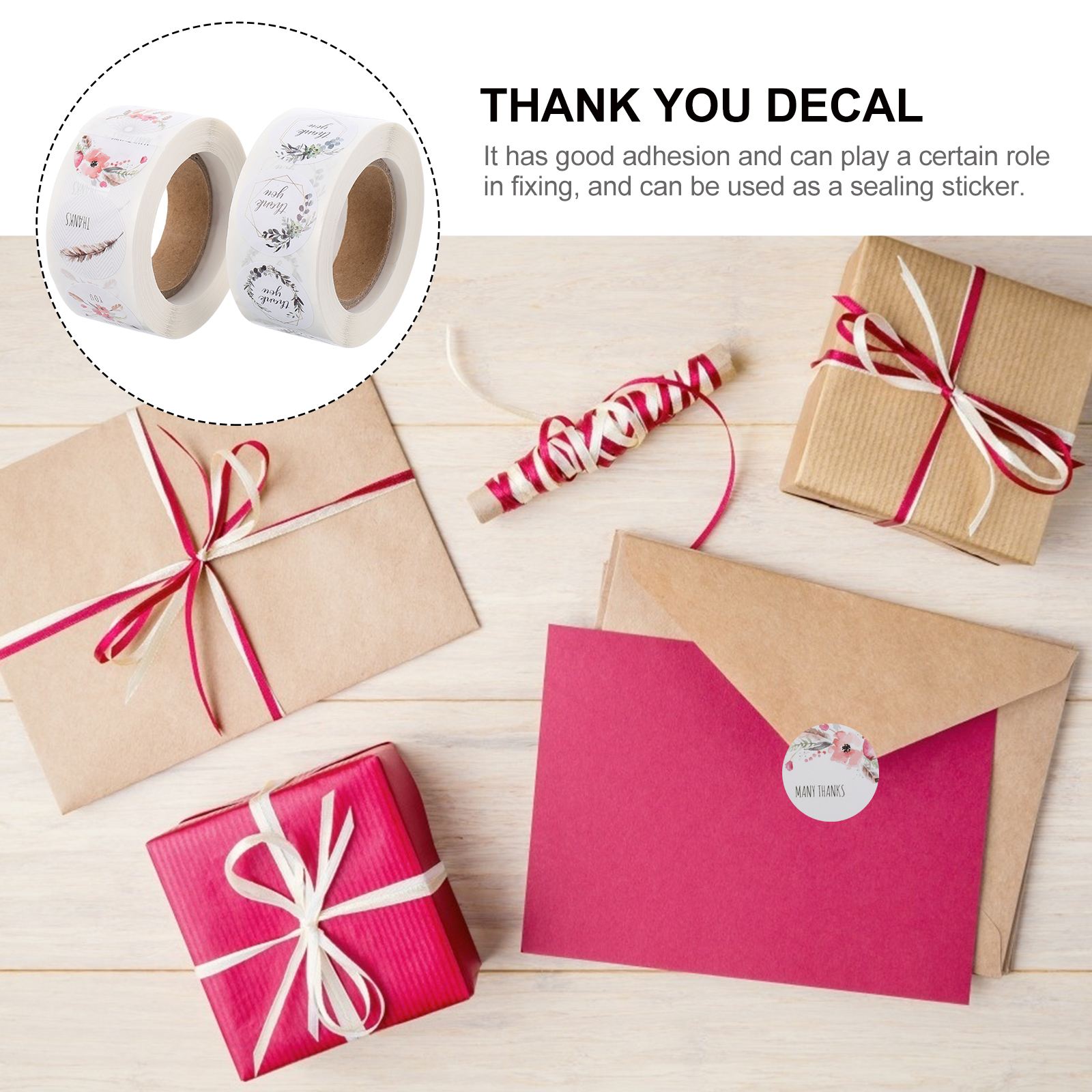 2 Rolls Thank You Tag Sticker Flower Label Wrapping Decals Sealing Stickers