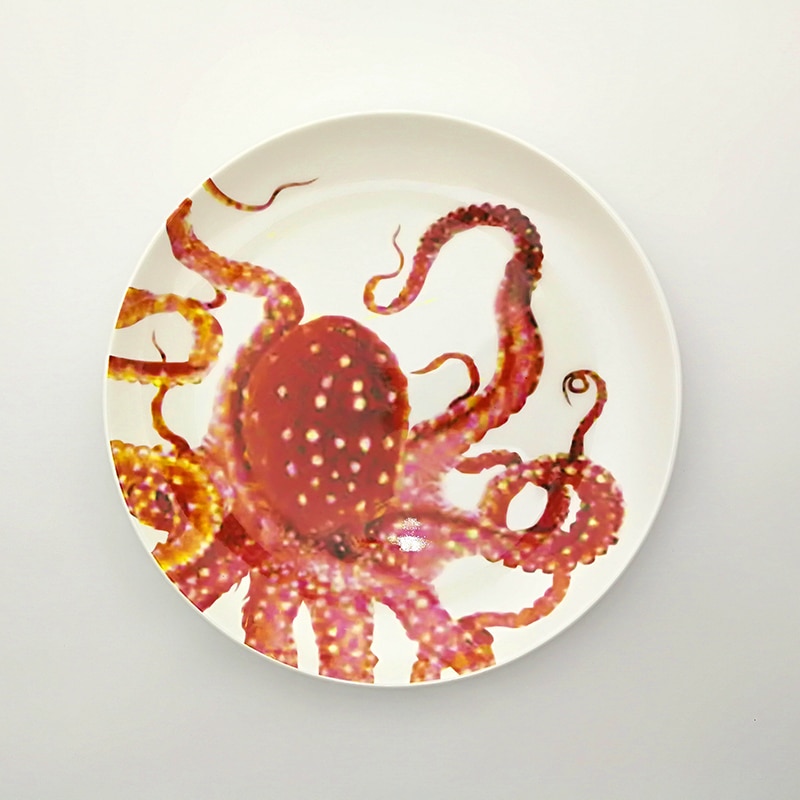 Plato de cerámica para carne, vajilla familiar de 8 pulgadas con de océano, cangrejo, pulpo, pescado, mariscos y comida rápida, ideal para de Navidad, 1 unidad