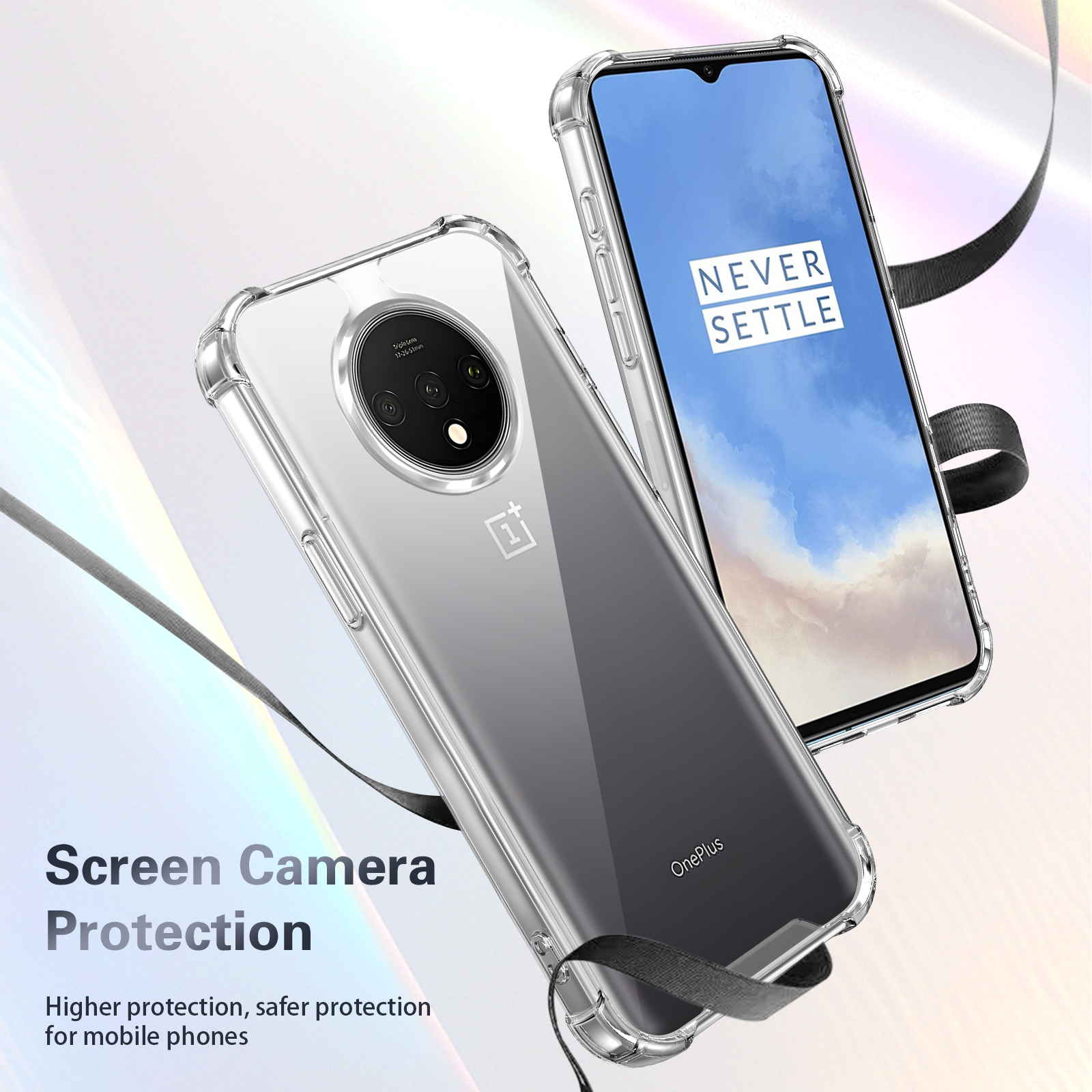 Capa rígida transparente à prova de choque para oneplus 7t, 7t hd1903 proteção de silicone contra impactos e airbag 7t hd1901 hd1905