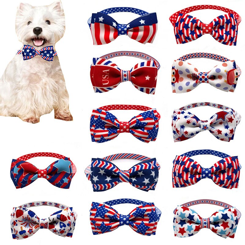 Pajarita para el día de la Independencia Americana para mascotas, Collar ajustable para perros, corbatas para perros, accesorios de aseo para perros, pajarita para mascotas, 50/100 piezas
