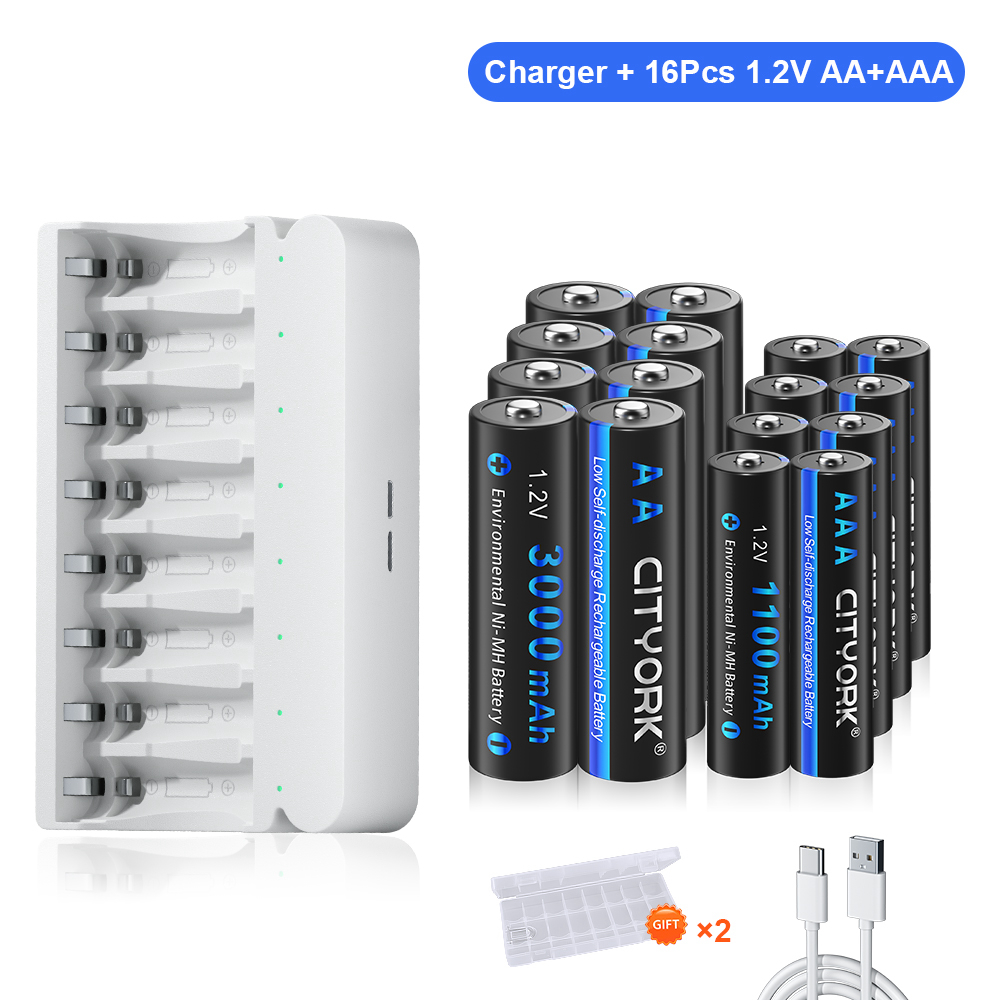 CITYORK 1,2 V AA AAA batería recargable NIMH NI-MH + 8 ranuras LED cargador rápido de batería inteligente para baterías NIMH AA AAA de 1,2 V: Lavanda