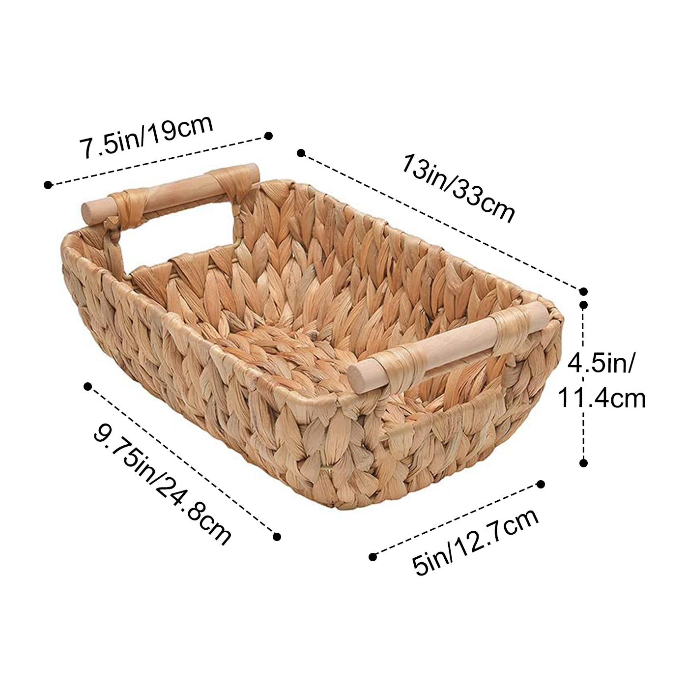 Bathroom Accessories Organizer Storage Baskets Water Hyacinth Cosmetic Makeup Wicker Wooden Handles Hand-Woven Kitchen Organizer: Flat Hyacinth