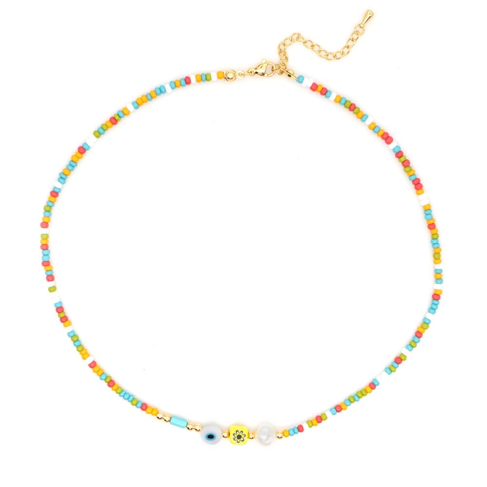 Go2Boho Evil Eye Necklace On Neck Boho Rainbow Seed Beads Pearl Necklaces For Women Jewelry Accesorios Mujer Choker: Default Title