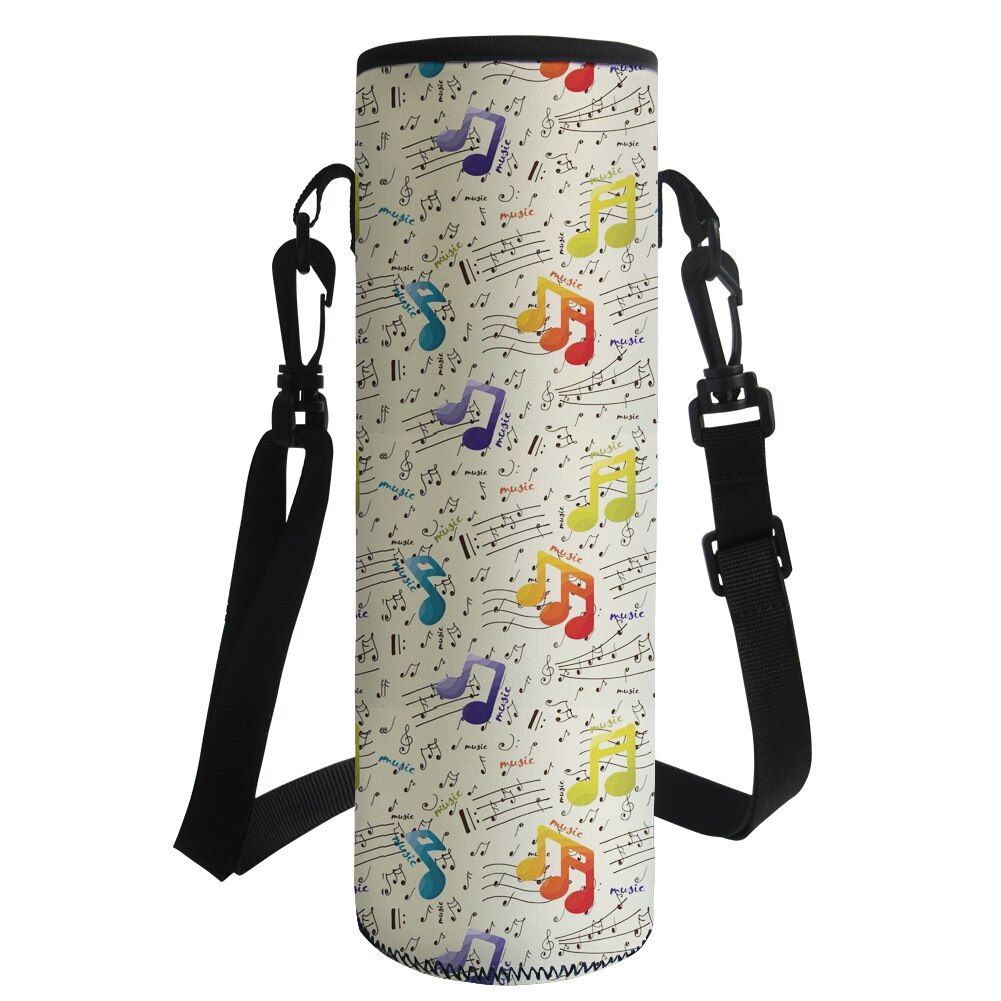 Music Notes 1000ML Water Bottle Cover Bag Pouch w/Strap Neoprene Water Bottle Carrier Insulated Bag Pouch Holder Shoulder Strap: 500-700ML-Z18 / Z4143