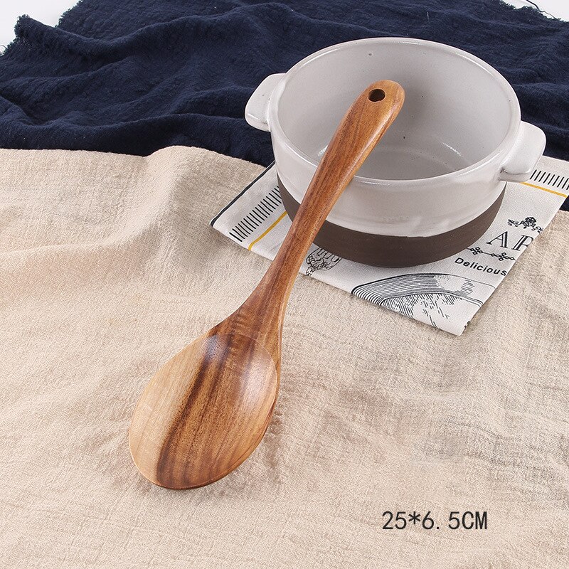 Vacclo træske lang håndtag køkkenredskaber non-stick pan spatel stor suppe ske resuable bordservice leverer: Salat ske
