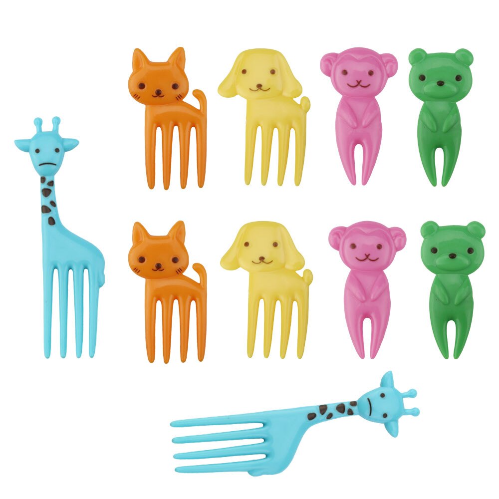 10Pcs Animal Child Fruit Fork Plastic Easy Kids Tableware Fruit Fork Food Picks Kitchen Supplies Accessories 3.9