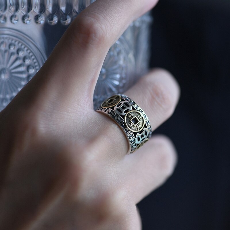 Retrò portafortuna Pixiu Charms porta fortuna ricchezza Feng Shui bestia tesoro amuleto aperto regolabile Buddha anelli gioielli regali maschili