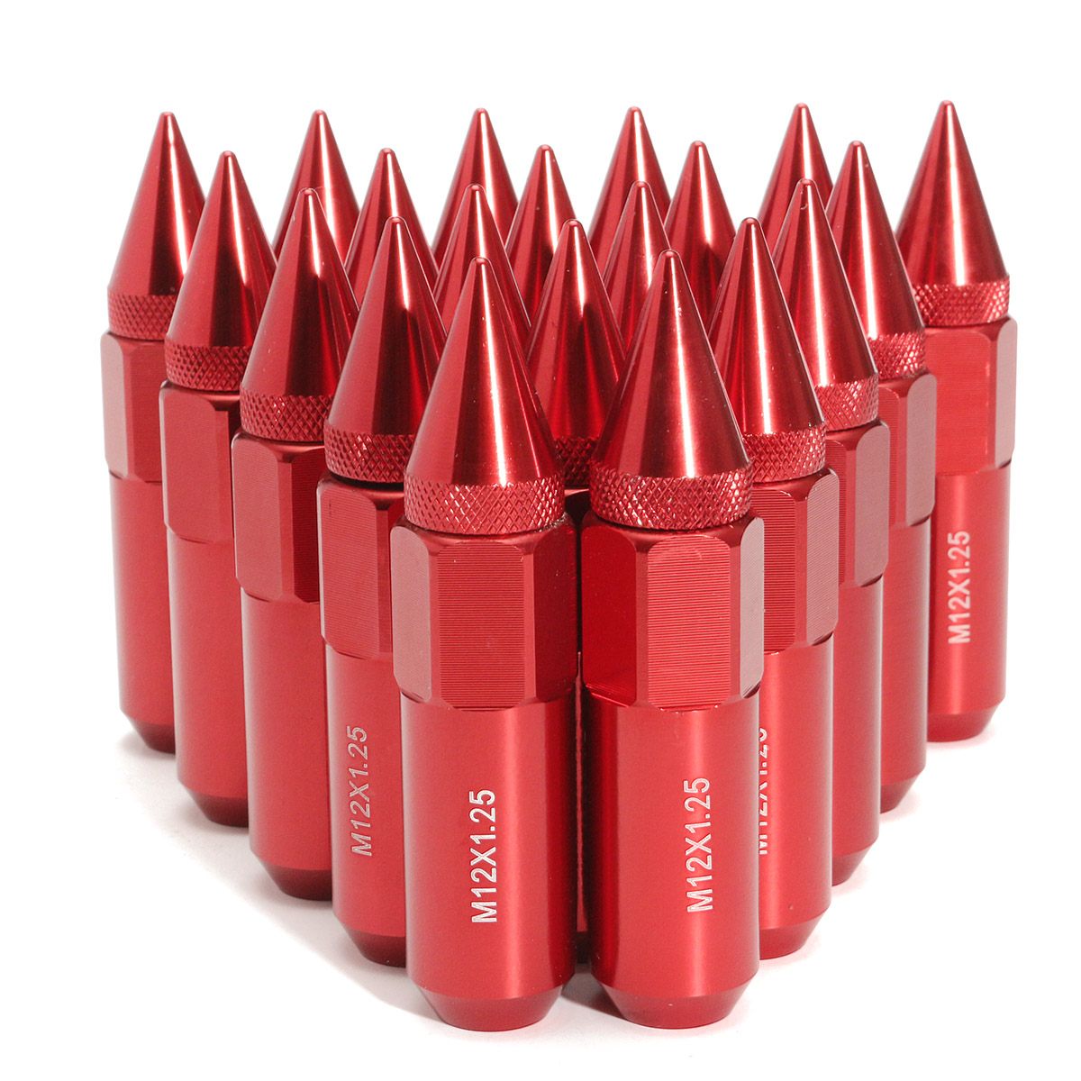 20 Pcs Aluminium M12X1.25 Auto Wielen Velgen Wielmoeren w/Spiked 60mm Uitgebreide Tuner Blauw/Rood/ zwart: Rood