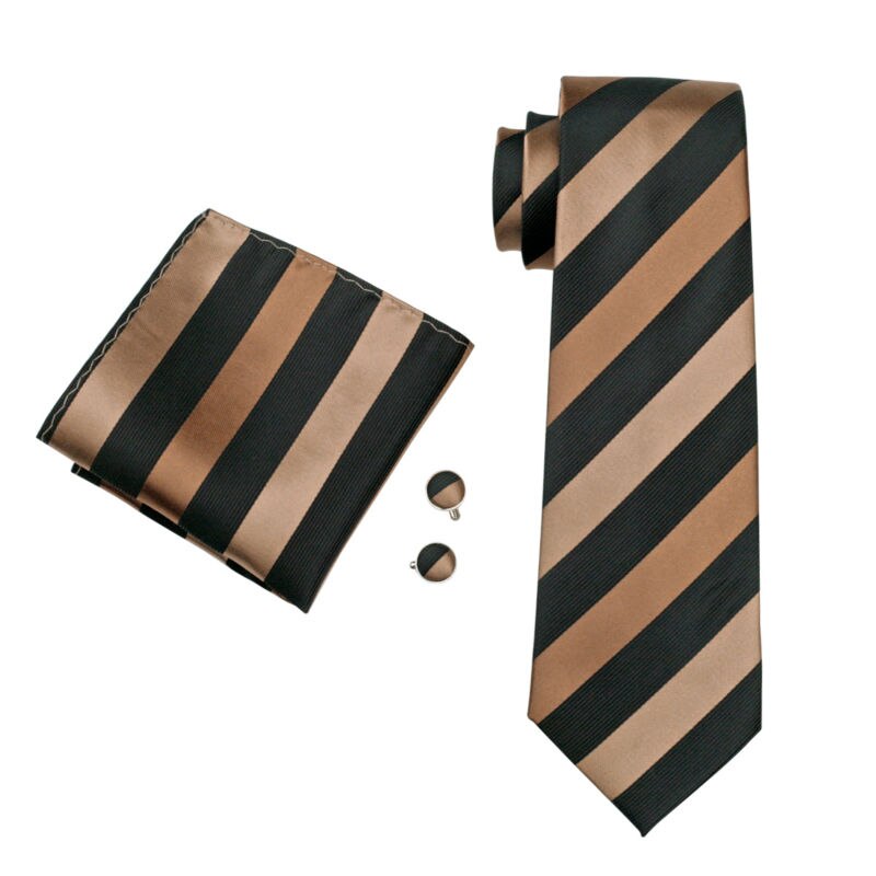 LS-585 Barry.Wang Mannen Stropdas Zijde Gestreepte Jacquard Geweven Classic Tie + Hanky + Manchetknopen Set Voor Formele Wedding Bedrijvengids Party