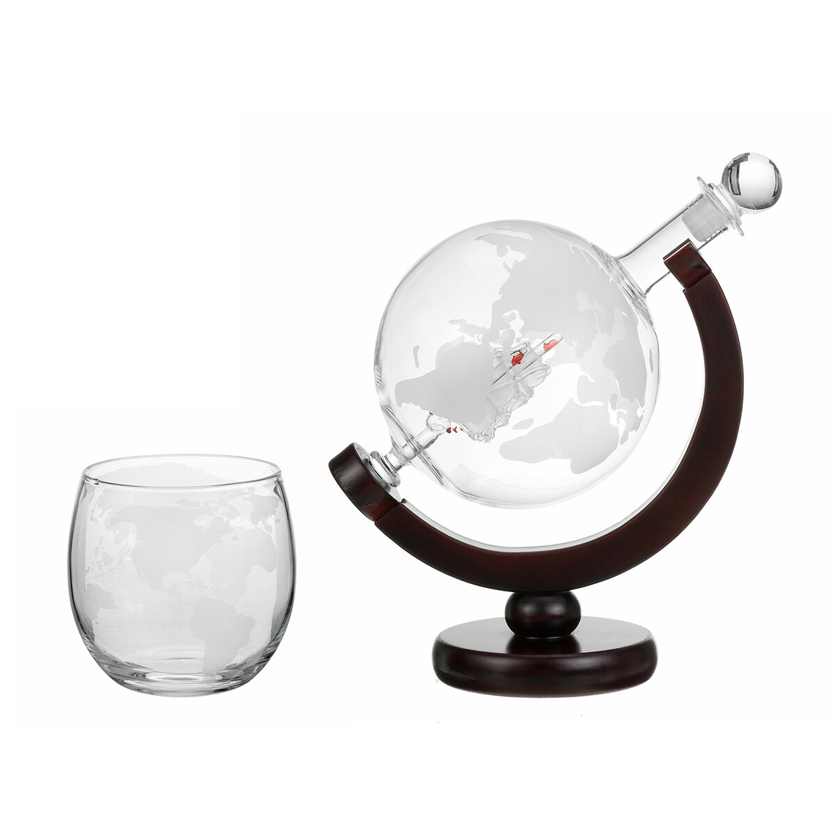 850Ml Whisky Karaf Antieke Whiskey Wijn Brandy Dispenser Schenker Beluchter Globe Glazen Karaf Met Hout Stand Thuis Bar Decor