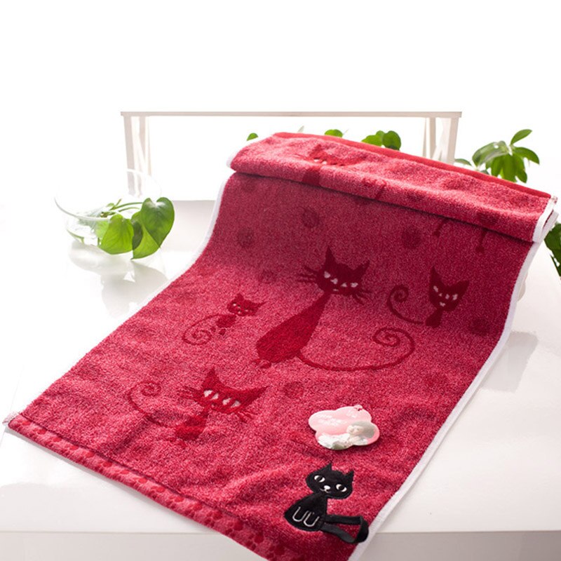 Sød kat 100%  bomuld solid ansigt håndklæde håndklæde til voksne hurtigtørrende blød tyk absorberende med hængende løkke håndklæder: Rød / 33 x 74cm