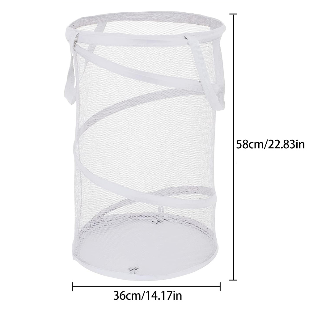 Large Mesh Yarn Folding Dirty Laundry Sorting Basket Washing FrameBathroomCloth MeshStorage BagFrame Bucket Laundry Organizers: WHITE