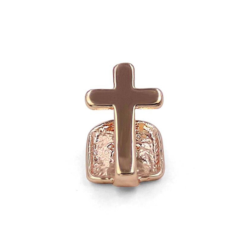 Solo Metal Rock rapero Cross Grills Tooth Cap decoración de dientes de Hip Hop Cosplay joyería Dental parrillas: Oro rosa de Color
