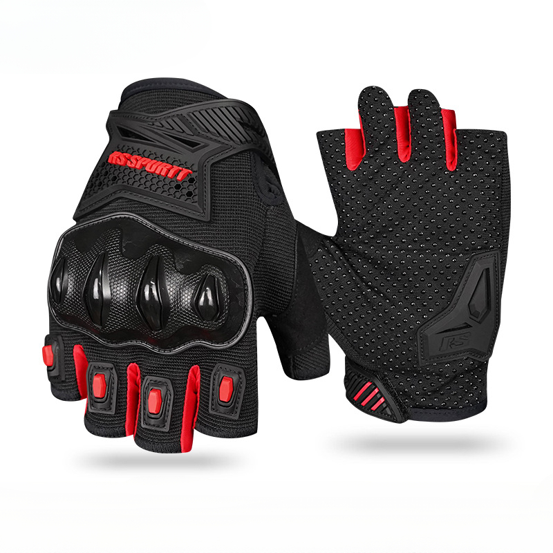 Guantes protectores de ciclismo transpirables, guantes de motocicleta para hombres y mujeres, guantes de verano con protección absorbente de golpes de medio dedo: Rojo / S