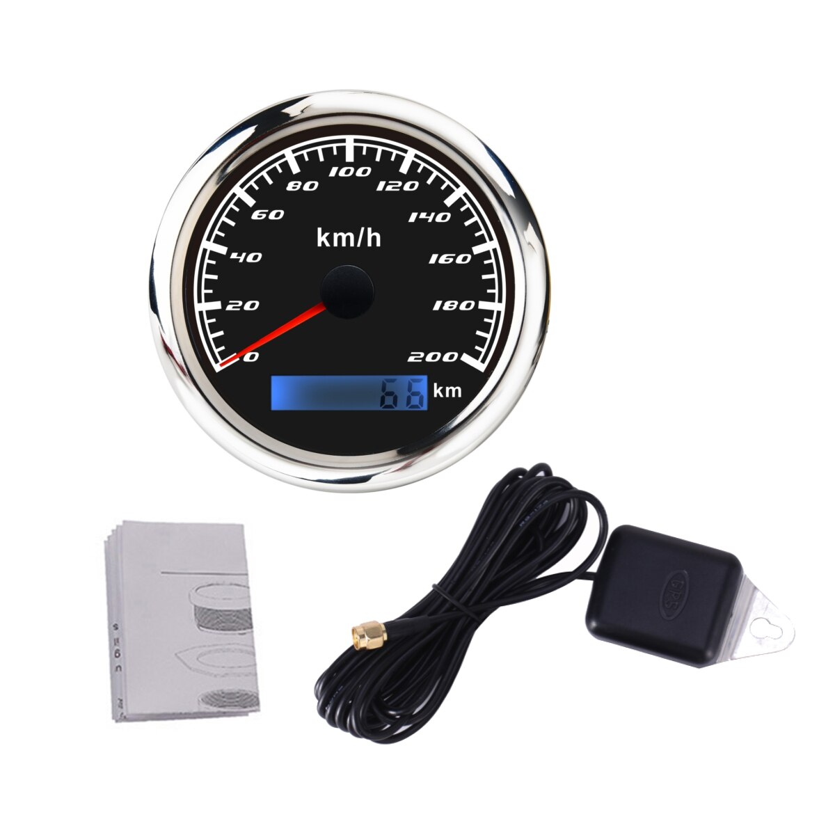 85mm gps speedometer digital måler 30 60 120 200 kmh kilometerteller til marinebåtbil atv lastebil rød bakgrunnsbelysning med gps antenne: 0-200 kmh 002