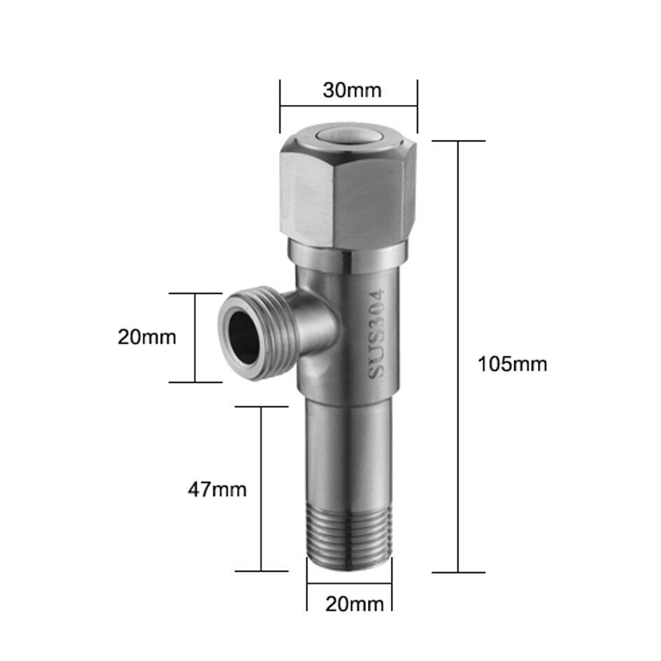 Aangle ventil ekstra lang fortykket 304 rustfritt stål trekant ventil toalett varmtvannsbereder vann bryter baderomsdeler: 304m 1pc