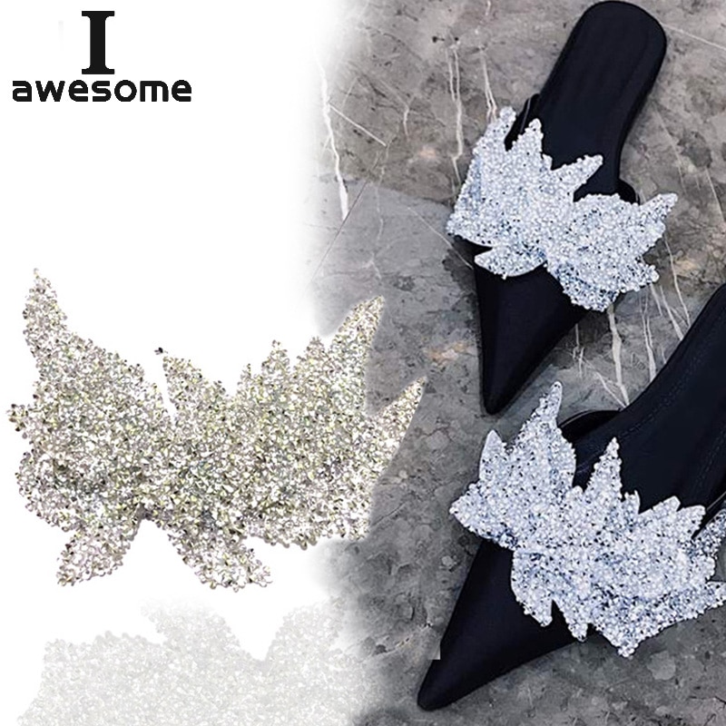 Zapatos de boda plateados brillantes, accesorios para de boda, botas de tacón alto, chanclas, zapatillas, botas hechas a mano, adornos para zapatos