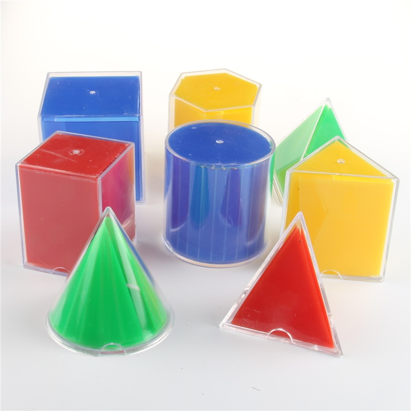 8 stks/set Geometrische Oppervlakte Uitbreiding Model Kegel Cilinder Piramide Prisma Cuboid Cube Geometrische Vorm Model Kids Math Souptoys