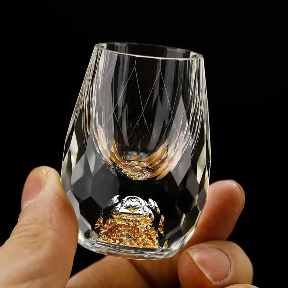 6 stk. luksuriøst krystallglass vodkaglass sake shochu-glass bar likør dobbel bunn gullfolie glasskopp eksklusiv brennevin